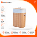 Cesto De Roupa Suja Bambu 72 Litros Lavanderia Com Tampa e Alças Forrado Grande Organizador Banheiro
