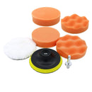 Kit Boina Automotiva Polimento 3 Pol. 7 Peças Espuma e Lã Com Suporte Para Furadeira e Parafusadeira