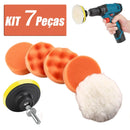 Kit Boina Automotiva Polimento 3 Pol. 7 Peças Espuma e Lã Com Suporte Para Furadeira e Parafusadeira